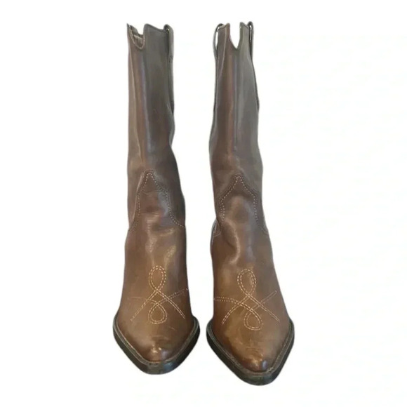 Franco Sarto Brown Leather Pointed Toe Western Boots with Stitching Size 5 - Picture 2 of 10